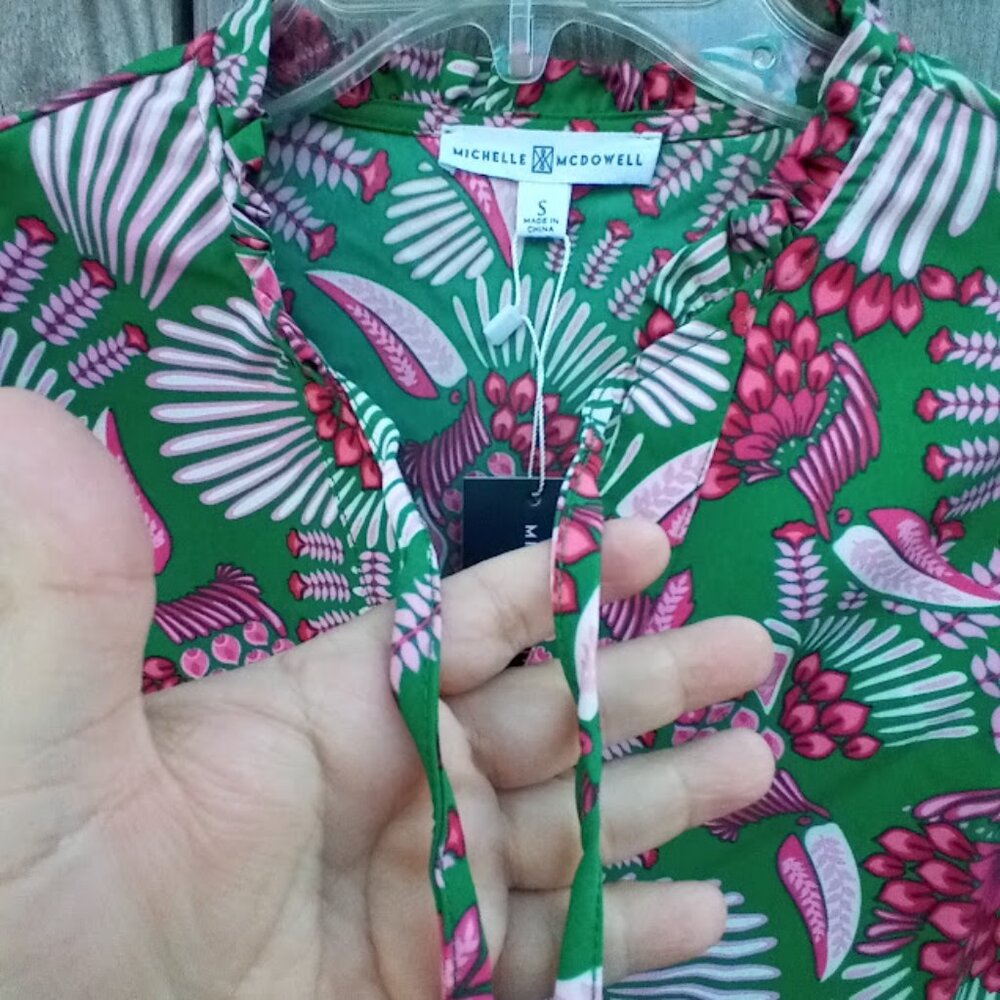 Michelle McDowell Toucan Tango Dress Women S Green Colored Tunic Poplin New - Picture 8 of 13